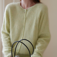 Nouvelle Collection 2027 – Cardigan Décontracté Femme en Laine, Soie et Cachemire – Manches Longues – Couleur Unie