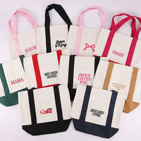 Sac fourre-tout réutilisable en toile bicolore avec poche brodée personnalisée – Idéal pour le quotidien, la plage et les voyages