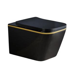 Inodoro de cerámica color marfil con borde dorado, cisterna oculta, inodoro con descarga por inmersión, combo, inodoro sin borde, consola de baño empotrada para el hogar - Product Image 4