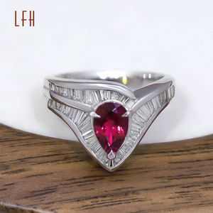 Anillos de Boda Románticos Personalizados de Oro Blanco de 18K con Turmalina Natural, Joyería Clásica de Oro Sólido Real de 18K - Product Image 3