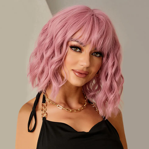 Vente chaude Cosplay <span class=keywords><strong>Lolita</strong></span> Perruques pour Femmes Rose Court Bouclés Bob avec Frange Résistant À <span class=keywords><strong>La</strong></span> Chaleur Droite et Vague Profonde Styles - Product Image 1