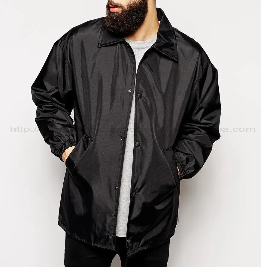Custom mens black print waterproof nylon bomber jacket