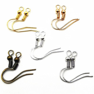 <b>Earring</b> <b>Hooks</b> With Round Beads Metal Curved Ear Wires For <b>Earring</b> Making Gold Silver White K Antique Blue KC Gold - Product Image 1