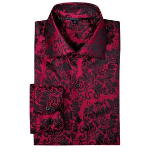 Casual Fashion Herren Paisley Jacquard Slim Fit Langarm Button Up Kleid Button Down <span class=keywords><strong>Shirt</strong></span> Klassisches Rot Schwarz Seide Herren hemd - Product Image 5