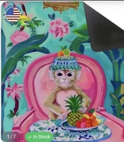 Tapis de jeu antidérapant Pink Monkey Chinoiserie Mahjong avec motif de vase en porcelaine, feuille de palmier et bordure tropicale