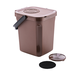 Contenitore per rifiuti organici con filtro a carbone attivo. Capacità di 10 litri. Marrone. DENOX. - Product Image 1