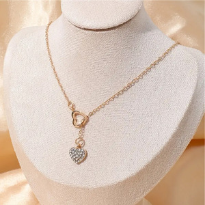 Ingrosso S925 argento Sterling doppio ciondolo a forma di cuore con intarsio di zircone lunga collana a maglie per le donne per feste - Product Image 1
