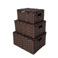 Panier de rangement rectangulaire en rotin tressé de style minimaliste moderne avec couvercle ; Organisateur de vêtements pour armoire de chambre ; Rangement de bureau pour collations et jouets
