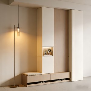 <span class=keywords><strong>Meuble</strong></span> à chaussures nordique avec banc, éclairage LED, étagères ouvertes, rangement en chêne pour entrée, personnalisable - Product Image 2