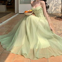 Robe Maxi à bretelles spaghetti vertes sans manches robe de plage trapèze fluide pour vacances été fête Photoshoot robe d'été