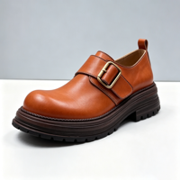 Mocassins vintage pour femmes, style preppy, couleur marron, semelle rehaussante, en cuir véritable, pour un usage quotidien décontracté et les trajets domicile-travail.