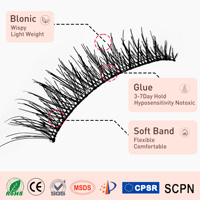 Cils faits main pré-collés à effet 3D, marque privée, sans cruauté, réutilisables, auto-adhésifs, à pression, avec bande transparente invisible, demi-bande, vente en gros