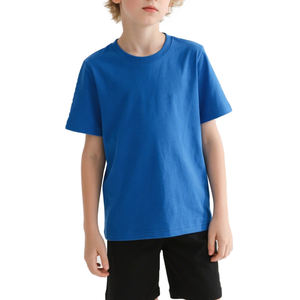 도매 맞춤 아동 여름 면 티셔츠 단색 드롭숄더 오버사이즈 여아 남아 티셔츠 무지 키즈 티셔츠 - Product Image 2