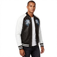 Veste universitaire d'hiver pour homme, noire et blanche, broderie dragon, col montant, fermeture à bouton unique, coupe classique, style décontracté, coupe-vent