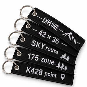 พวงกุญแจผ้าทอปักลายขายส่ง ป้ายกุญแจปักอักษรโลโก้ตามสั่ง - Product Image 1