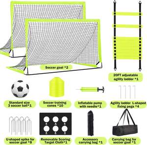 Buts de football pour enfants pour la cour, lot de 2, 6x4 pieds, filets de football portables, équipement d'entraînement avec ballon de football, échelle, cônes - Product Image 3