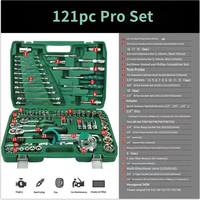 Kit d'outils de réparation automobile en acier au carbone OEM, 121 pièces, à commande manuelle, avec douilles et clés mixtes, garantie 1 an pour l'entretien automobile