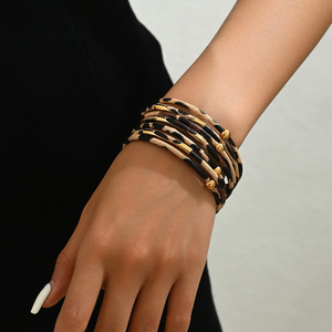 Women's Leopard Print <b>Leather</b> <b>Bracelet</b> Multi Layered Beaded Animal Pattern Fashion Jewelry for Daily Wear - Product Image 2