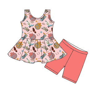 Nouvelle <span class=keywords><strong>tenue</strong></span> décontractée pour enfants à la mode : ensemble haut sans manches à volants et short pour bébés filles, ensemble en tissu de soie de lait - Product Image 1