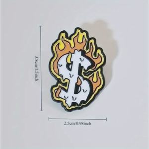Conjunto de Pin de solapa con diseño de dólar de llama de estilo callejero único, accesorios de Clip de bufanda elegante para mujer, colección de insignias de moda - Product Image 4