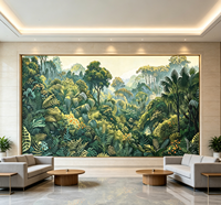 Papier peint mural Paysage de forêt tropicale verte pour salon, hall d'hôtel et zone de réception