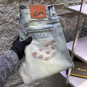 กางเกงยีนส์ผ้ายืดเข้ารูป<span class=keywords><strong>ขา</strong></span>ตรงสไตล์ยุโรป, กางเกงยีนส์ลำลองยาวระดับไฮเอนด์สำหรับผู้ชายกางเกงยีนส์ซักกลาง - Product Image 1