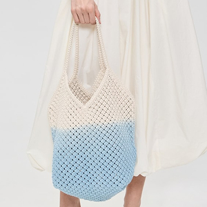 Bolso de mano personalizado de gran capacidad con parte superior abierta de ganchillo para mujer, bolso de compras de hombro de playa de viaje de fin de semana duradero - Product Image 1