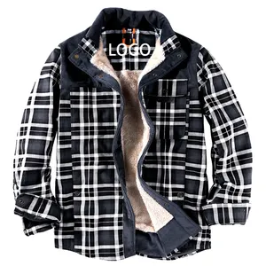 Free LOGO Customized Wholesale custom high quality model dropshipping men oversized brown checked plaid flannel shirt