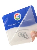 Carte de visite professionnelle en acrylique avec NFC, compatible Google Review, paiement sans contact, affichage Google Maps et réseaux sociaux pour menus de restaurants et paiements en magasin