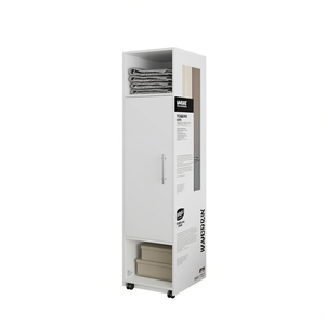 Armoire de rangement convertible en bois blanc DB, 2 tiroirs, 3 étagères, porte à charnières, style moderne minimaliste pour appartement et chambre - Product Image 1