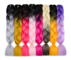 Оптовая продажа, синтетические предварительно растягивающиеся плетеные волосы, удлинители для вязания крючком, цветные Омбре, плетеные волосы Джамбо