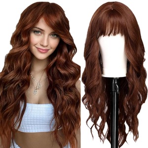 Peluca de fibra de seda de alta temperatura con flequillo y ondas grandes, cabello liso largo para chicas europeas y americanas, de fábrica transfronteriza. - Product Image 5