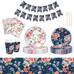 DAMAI - Vajilla Desechable de Papel para Fiestas Florales, Platos, Vasos, Servilletas, Decoración para Fiestas Florales - Product Image 4