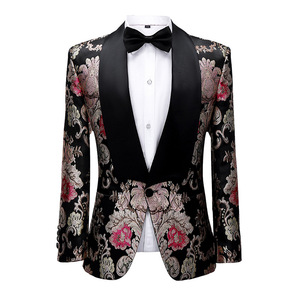 Traje <span class=keywords><strong>HD206</strong></span> para Hombre, Negro con Estampado Plateado, Trajes para Hombre, Terno Masculino, Esmoquin para Hombre, Trajes para Fiesta de Graduación, Traje Floral para Novio de Boda - Product Image 2