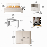 Ensemble de meubles de chambre à coucher modernes et minimalistes avec rangement, cadre de lit double en bois, ensemble de chambre à coucher King Size pour chambre à coucher