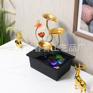 Feng Shui Water Feature Wrought Iron Indoor Decor With Waterwheel Home Office Decoration Plant Pattern Irregular Shape - Product Image 3