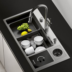 Fregadero de Cocina Multifuncional de Gran Capacidad en Acero Inoxidable 304 con Grifo Extraíble y Contenedor de Residuos - Product Image 1