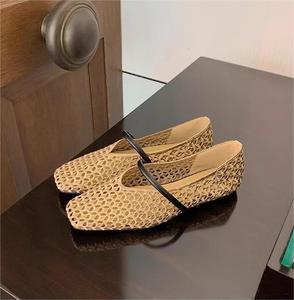 Sandalias de playa sin cordones informales ligeras de verano para mujer, zapatos planos de malla hueca para exteriores de Ballet transpirable japonés dulce - Product Image 4