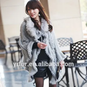 YR077 Raccoon Rabbit Fur Poncho Mulheres Moda Pele Roubou com capuz