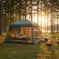Tente de camping familiale extra large carrée à 4 portes, protection UV, structure en tuyaux galvanisés de 22 mm, imperméable, anti-moustiques