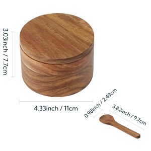 Salero de madera de acacia con cuchara incorporada, tarro de especias para encimera, recipientes para condimentos de cocina, <span class=keywords><strong>olla</strong></span> para condimentos para mesa de comedor - Product Image 2