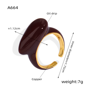 Luxury Vintage Open <b>Adjustable</b> <b>Ring</b> for Women | Teardrop Enamel Design with Gold Plated Copper | Fashion Statement Jewelry - Product Image 6