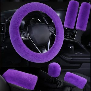Ensemble de housses de <span class=keywords><strong>volant</strong></span> de voiture en fausse <span class=keywords><strong>fourrure</strong></span> de lapin, vente en gros d'usine, protection chaude et douce en peluche avec housse de levier de vitesses - Product Image 2