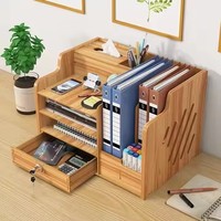 Organizador de Escritorio de Bambú de Gran Capacidad, Soporte de Almacenamiento, Archivador, Caja para Suministros de Oficina, Accesorio de Mesa para Uso Doméstico