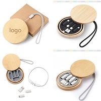 Chargeur de téléphone mini 3 en 1 60W à charge rapide, câble micro USB type C avec boîte de rangement, coffret cadeau en bambou, câble de charge multi 3 en 1