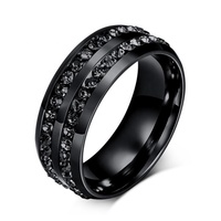 Bague en acier inoxydable à double rangée de diamants, bague pour homme en zircon, bagues de doigt en titane ou en acier inoxydable, tendance géométrique