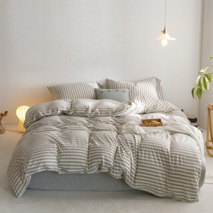 Bộ chăn ga gối đệm cotton dệt kim 600TC thân thiện với môi trường, in logo tùy chỉnh, 4 món, họa tiết sọc, kích thước Twin/Queen, dùng cho nhà ở và khách sạn - Product Image 1