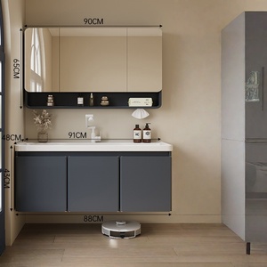Lavabo de Cerámica Minimalista Moderno de Una Pieza con Espejo Inteligente y Mueble de Baño de Acero Inoxidable - Product Image 5