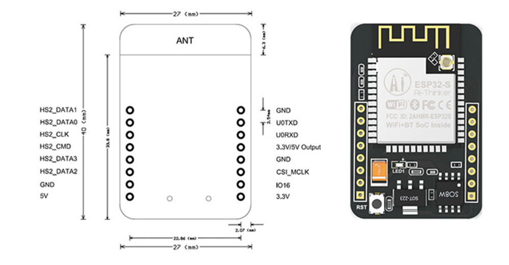 ESP32-CAM WiFi + bluetooth Module Caméra Module Développement ESP32 avec Caméra Module OV2640 2MP et Antenne esp32 cam