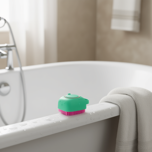 Cepillo de aseo para mascotas GroomBathing, de silicona ergonómica con cerdas densas, mango azul y rosa, herramienta para baño y masaje de mascotas - Product Image 2